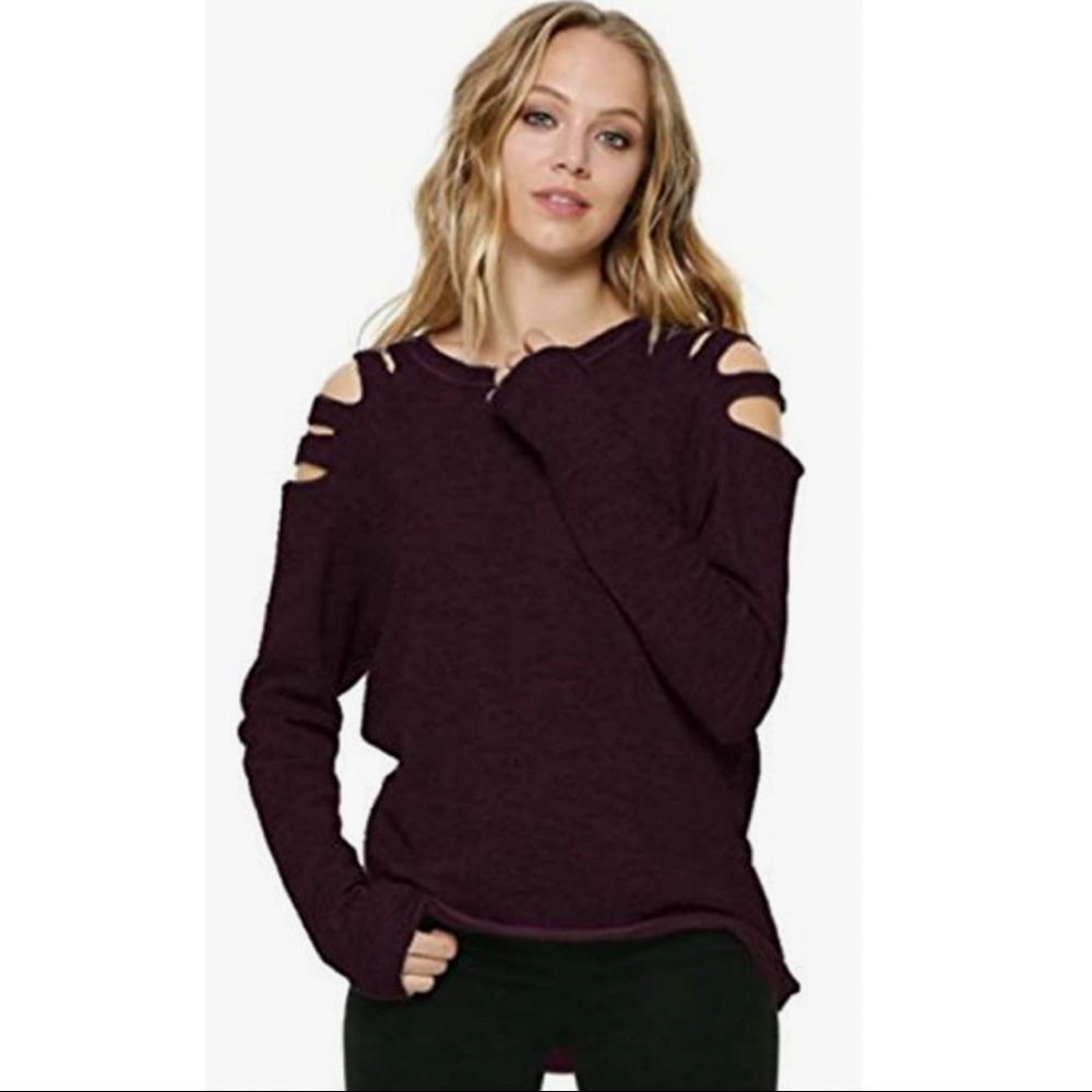 Elan Women's Sweatshirt with 4 Cold Shoulder Slits